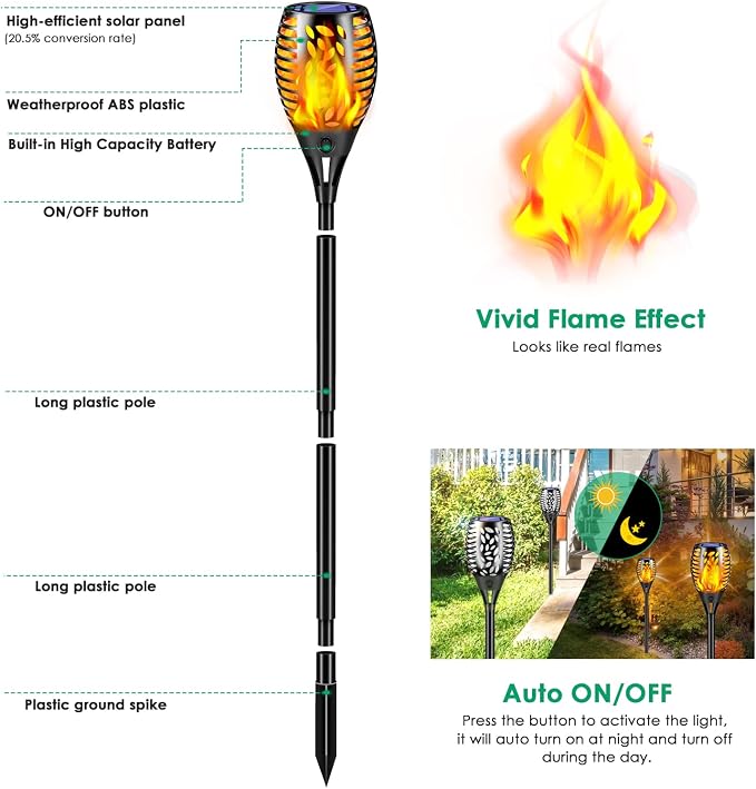 TomCare 8 Pack Outdoor Solar Lights Flickering Flames Torch Decorative Garden Lights Solar Powered Waterproof Lighting for Garden Patio Yard Landscape