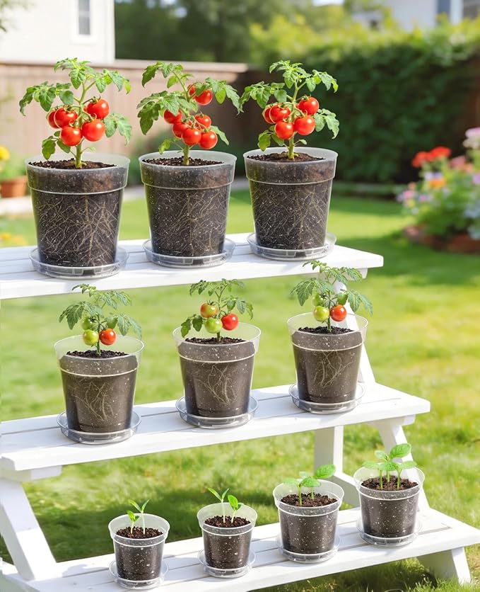 homenote 4/5/6.7 Inch Clear Nursery Pots 18 Pack with Drainage and Plant Saucers, Variety Pack Rigid High-Transparency Plastic Nursery Pots for Plants, Planter Nursery Pots with Drainage Holes