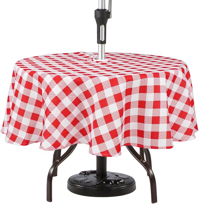 Round Outdoor Tablecloth with Umbrella Hole Umbrella Tablecloth Patio Tablecloths with Zipper for Courtyards, Terraces, and Beaches 60 in