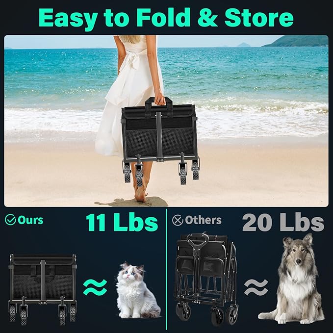 Collapsible Wagon Cart with Wheels Foldable, 360 Lbs Heavy Duty Folding Utility Wagon - Portable All Terrain Grocery Cart for Groceries/Shopping/Outdoor/Camping/Fishing/Sports