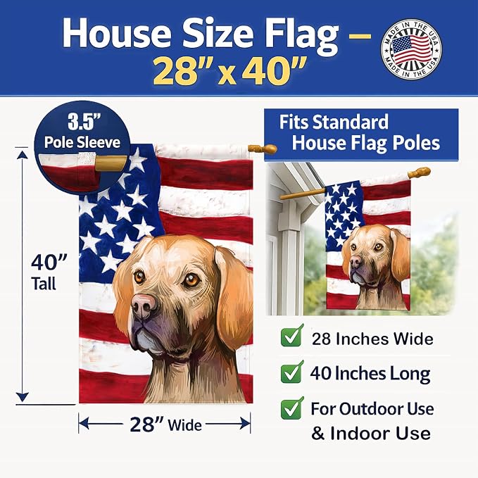 Caroline's Treasures CK6660CHF Portuguese Pointer Dog American Flag House Flag Large Porch Sleeve Pole Decorative Outside Yard Banner Artwork Wall Hanging, Polyester, House Size, Multicolor