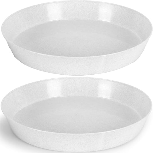 16 Inch, Case of 2 Plant Saucers, White Granite | 14.2 Inch Base, Polypropylene