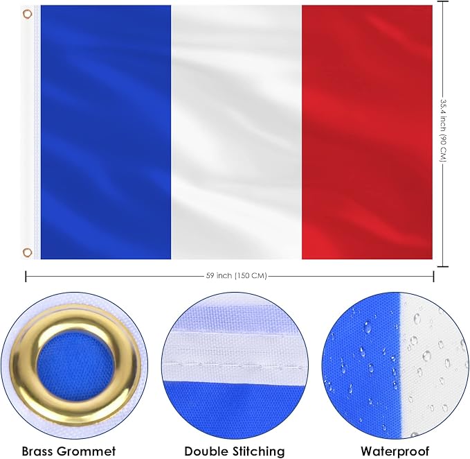 AhfuLife 2 Pcs French Flag 3 x 5 Ft France Flag, Large France National Flags for Outside - Double Side with Brass Eyelets for Olympic Party Decorations, Bar Garden Street Decoration Indoor Outdoor