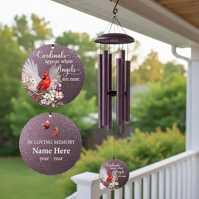 Memorial Wind Chimes for Loss of Loved One/Mom/Dad Personalized Cardinal Deep Tone Wind Chime, Sympathy Gifts for Remembrance Grief Condolences