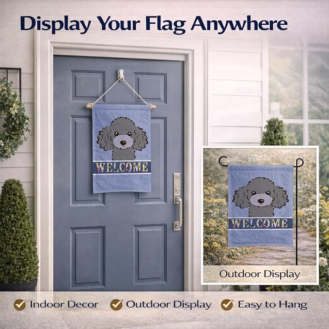 Caroline's Treasures BB1445GF Silver Gray Poodle Welcome Garden Flag, Blue Mailbox Flag Decorative Yard Flag Banner Outside Patio Artwork Yard Flower Beds, Garden Size, Multicolor