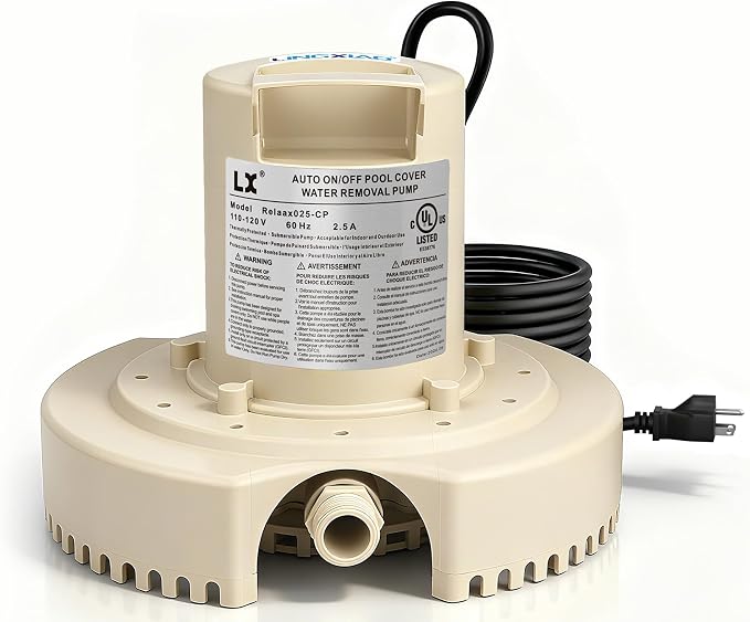Automatic Pool Cover Pump 115V | 1860GPH | Submersible Water Removal Pump for Pool Covers, Swimming Pool Tarps, Window Wells, Boat Covers, Rooftops | UL Certified | 25Ft Cord Included