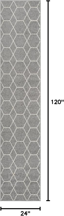 Unique Loom Trellis Frieze Collection Area Rug - Geometric (2' x 10' Runner, Light Gray/ Ivory)