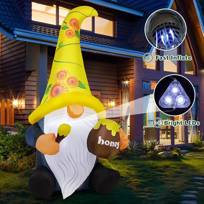 GOOSH 6 FT Summer Inflatables Gnome Outdoor Blow Up Yard Decoration with LED Lights, Weather-Resistant&Fast Inflation for Summer Garden Spring Lawn Party Indoor Decor