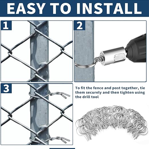 300 Pcs EZ Twist Ties 3"(2 7/8"OD) Preformed 9 Gauge Galvanized Steel Fence Ties for Fixing Chain Link Mesh to Round Posts.