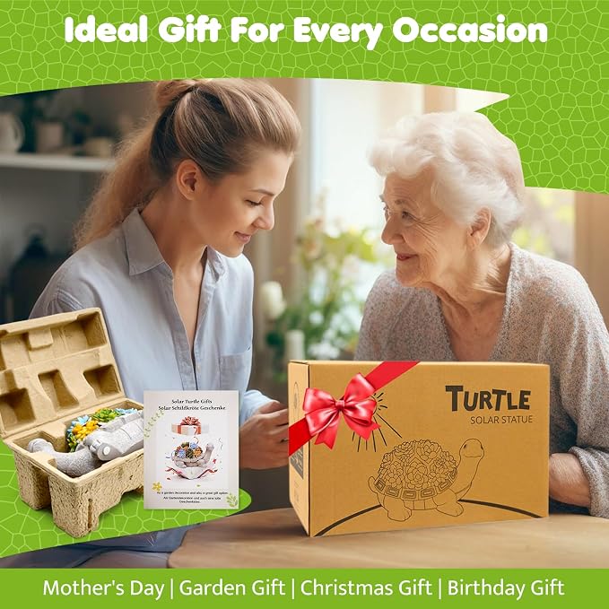 Solar Turtle Statue - Turtle Decor with Yard Outdoor | Cute Solar Turtle Succulent with 7 LED Lights - Unique Turtle Gifts for Mom