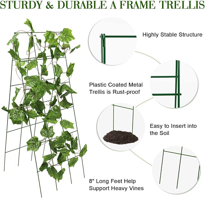 48 x 18 Cucumber Trellis, Foldable Metal A-Frame Trellis for Raised Beds, Small Garden Plant Support for Cucumbers, Peas and Climbing Vegetables