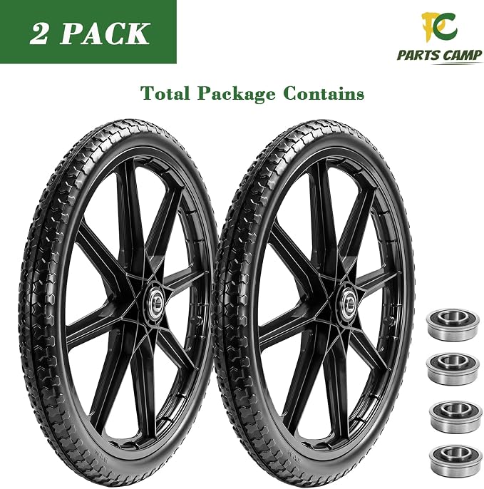 Parts Camp 20" Flat Free Tire Cart Wheels Replacement Rubbermaid Wheelbarrow Wheels Garden Cart Replacement Wheel With 5/8" 3/4" Bearing For Utility Carts/Lawn Cart/Wheelbarrow 2PACK