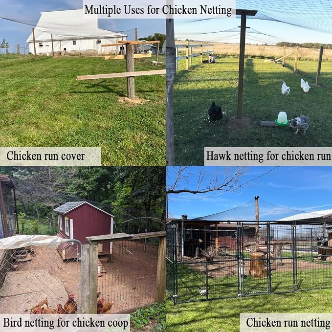 Bird Netting for Chicken Coop 15x15 FT, 1/2 in Mesh Chicken Run Netting Roof Cover Against Hawks, Eagles, Owls, Strong Woven Bird Netting for Garden, Fruit Tree, Plant, Vegetable Protection