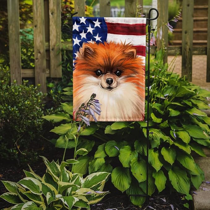 Caroline's Treasures CK6538GF German Spitz Dog American Flag Garden Flag Mailbox Flag Decorative Yard Flag Banner Outside Patio Artwork Yard Flower Beds, Garden Size, Multicolor