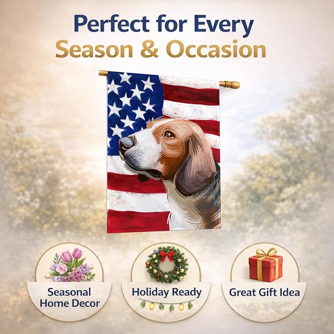 Caroline's Treasures CK6700CHF Serbian Tricolour Hound Dog American Flag House Flag Large Porch Sleeve Pole Decorative Outside Yard Banner Artwork Wall Hanging, Polyester, House Size, Multicolor