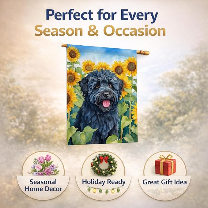 Caroline's Treasures DAC6146CHF Puli in Sunflowers House Flag Large Porch Sleeve Pole Decorative Outside Yard Banner Artwork Wall Hanging, Polyester, House Size, Multicolor