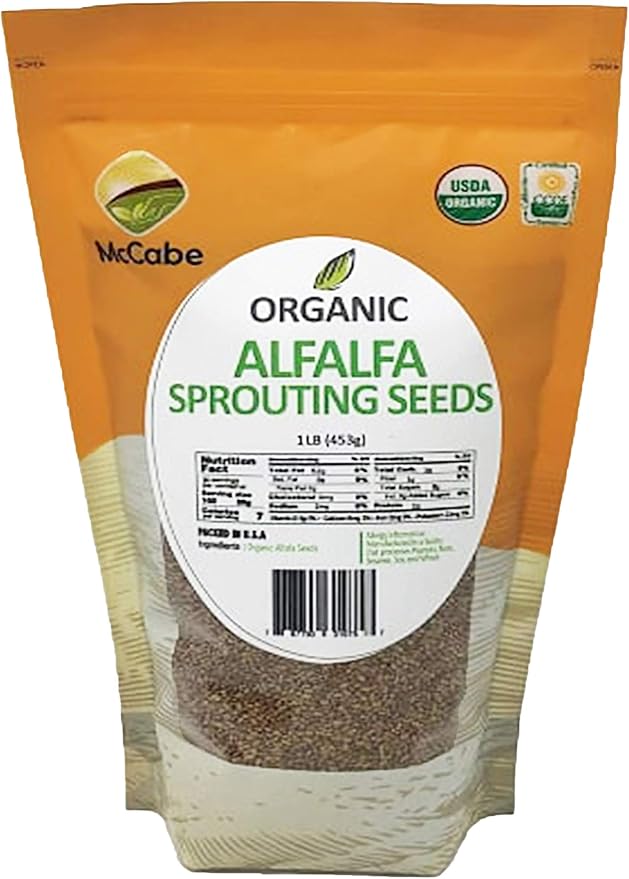 McCabe Organic Alfalfa Sprouting Seeds for Microgreens - Alfalfa Sprout Seeds | Rich with Fiber & Minerals | USDA and CCOF Certified | Packed in USA | 1Lbs