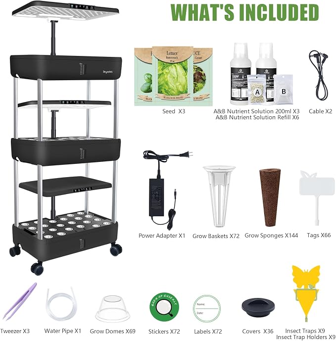 Hydroponics Growing System Kit, 66-Pod Indoor Garden with Seeds | Plant Herb Garden Germination Kit with LED Grow Light,30L Large tanks Hydroponics Planter Grower for Vegetable Fruit