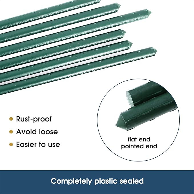 NANOPRETTY 58 Inch (Approx 5FT) Garden Stakes for Outdoor Plant Support, 0.43 inch Diameter Plant Stake Sticks for Tomato Beans Potted Climbing Plants Gardening Supplies 20 Pack