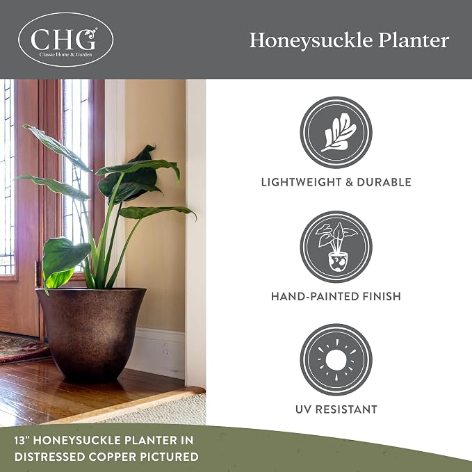 Classic Home and Garden Honeysuckle Resin Planters - Lightweight Indoor & Outdoor Plant Pots - UV-Resistant Plastic Flower Pots - Pot Planters for Flowers & Herbs (13" Tequila Sunrise)