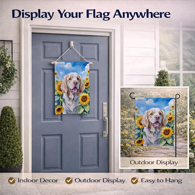 Caroline's Treasures DAC6056GF Clumber Spaniel in Sunflowers Garden Flag Mailbox Flag Decorative Yard Flag Banner Outside Patio Artwork Yard Flower Beds, Garden Size, Multicolor