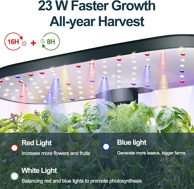 Hydroponics Growing System Indoor Garden:12 Pods Plant Kit Aeroponic Herb Vegetable Growth Lamp Countertop with LED Grow Light, Adjustable Height Up to 20.47inch (Black, One-Size)