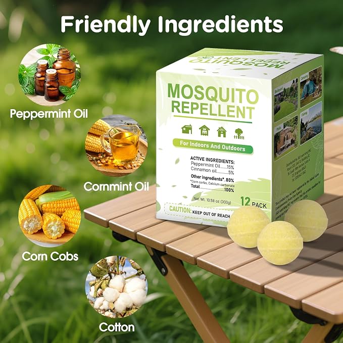 12 Pack Mosquito Repellent, Mosquito Repellent Outdoor Patio Powerful, Mosquites Deterrent for Yard, Camping,Hiking, Picnicking Child&Pets Friendly