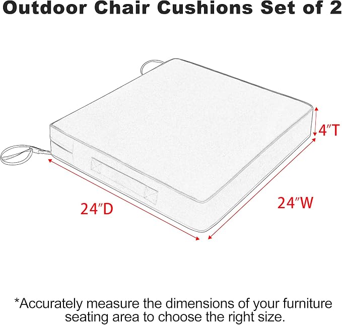Favoyard Patio Chair Cushions 24 x 24 x 4 Inch Waterproof Outdoor Seat Cushions for Patio Furniture 3-Year Color Fastness Garden Sofa Couch Chair Pads with Handle & Adjustable Straps Set of 2, Spice