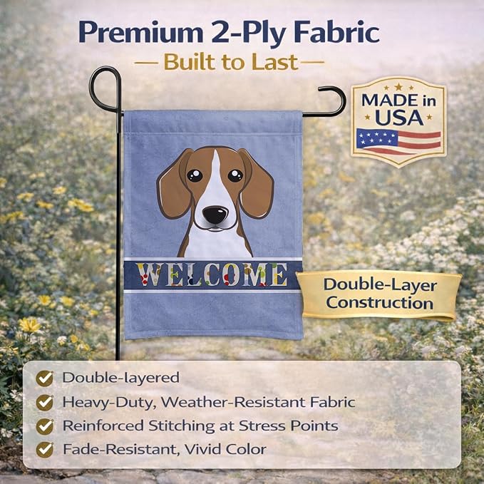 Caroline's Treasures BB1425GF Beagle Welcome Garden Flag, Blue Mailbox Flag Decorative Yard Flag Banner Outside Patio Artwork Yard Flower Beds, Garden Size, Multicolor