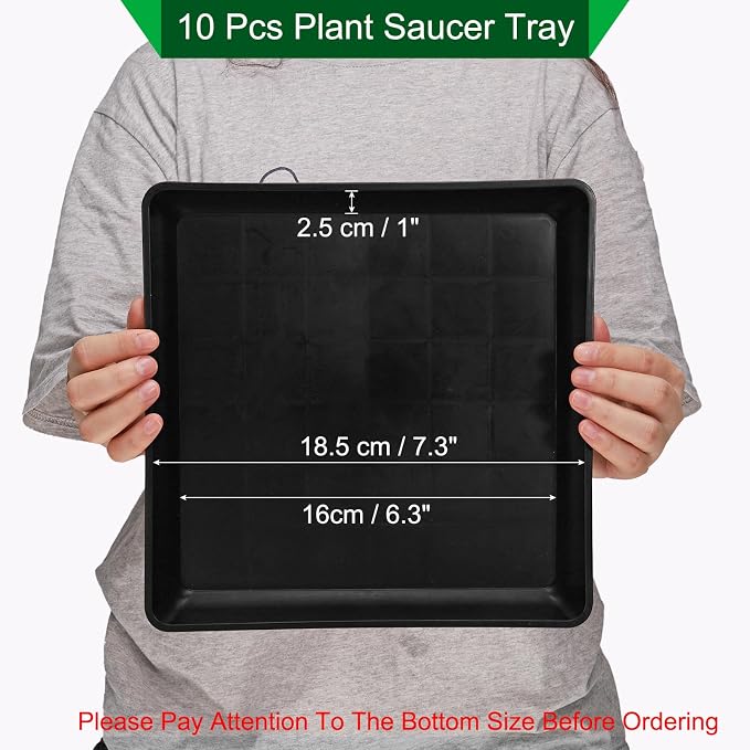 PATIKIL Plant Saucer Tray, 10 Pack 7 Inch Plastic Square Plant Saucer Flower Planter Drip Tray for Indoors Outdoors Patio Balcony, Black