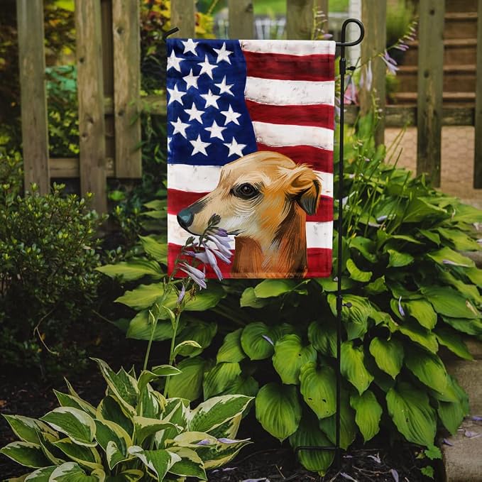 Caroline's Treasures CK6530GF Galgo Espanol Dog American Flag Garden Flag Mailbox Flag Decorative Yard Flag Banner Outside Patio Artwork Yard Flower Beds, Garden Size, Multicolor