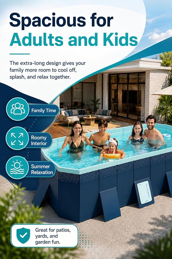 Non-Inflatable PVC Folding Swimming Pool Capacity Outdoor & Indoor Portable Pool for Patio, Garden, Yard, Adult & Family Summer Relaxation(82.67 Inch)