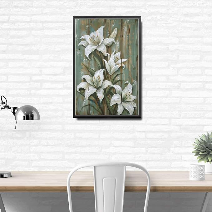 Metal Sign Tin Sign Vintage Wall Art Shabby Chic Lily Tin Sign for Vintage Botanical Decor Rustic Elegance and Distressed Wood Panels Tin Sig for Pub 12×16 Inches with Metal Frame
