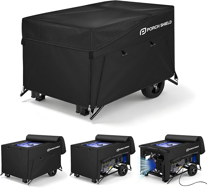 Porch Shield Generator Covers Running - Heavy Duty Waterproof Generator Rain Enclosure Tent Tarpaulin Shelter for 3500 -12000 Watt, Black（Fabric Upgrade）