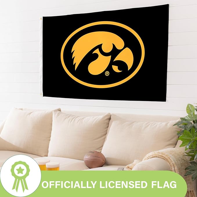 NCAA University of Iowa Flag with Grommets, 3'x5' Iowa Hawkeyes Outdoor College Flags & Banners for Garden Patio Indoor Wall Décor