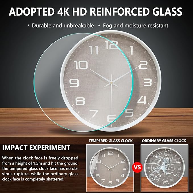 8 Inch Modern Wall Clocks Battery Operated - Silent Non Ticking Quartz Analog Clock with Large Numbers Burlap Texture, Digital Wall Clock for Bedroom Living Room Kitchen Office Gym, White