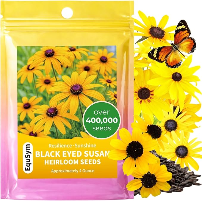 400,000+ Black Eyed Susan Seeds for Planting - 4oz Rudbeckia Hirta Yellow Wildflower, Non-GMO Heirloom Flower Seeds for Outdoor Garden Beds, Borders, Meadow, Indoor Start, Resealable Zipper Bag