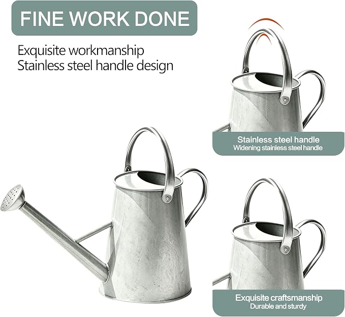 Metal Watering Can with Stainless Steel Handle for Outdoor and Indoor Plants, Watering Can Decor, 1.5 Gallon (Zinc)