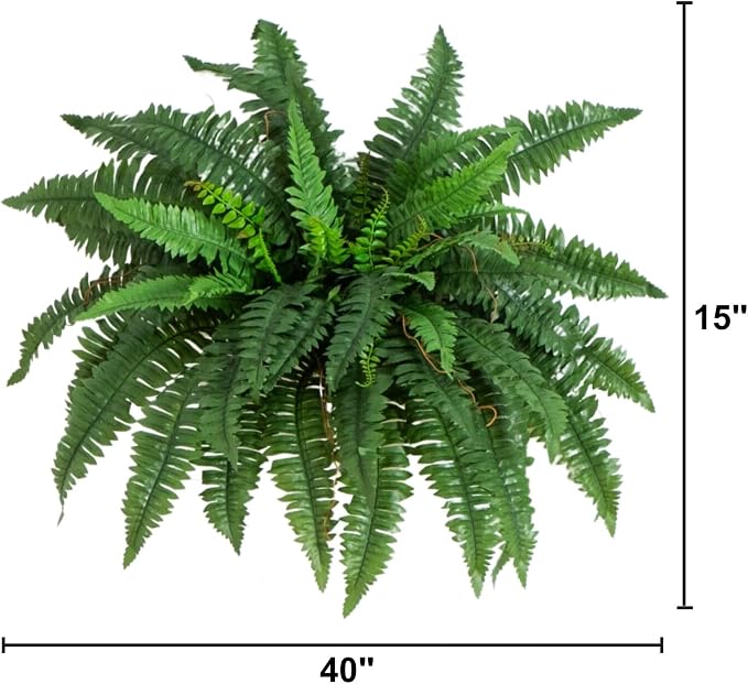 Nearly Natural 40in Boston Fern Artificial Plant, Large Hanging Fake Plant with 56 Long Realistic Fronds, Maintenance-Free Faux Fern for Office and Home Décor (Set of 2)