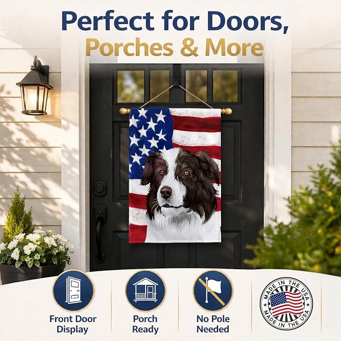 Caroline's Treasures CK6447CHF Border Collie Dog American Flag House Flag Large Porch Sleeve Pole Decorative Outside Yard Banner Artwork Wall Hanging, Polyester, House Size, Multicolor
