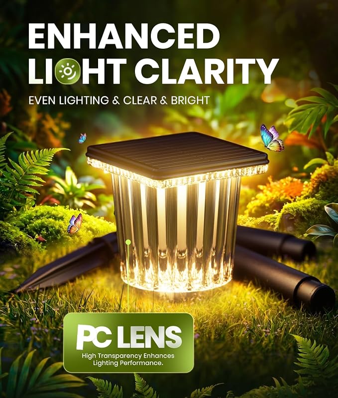 Super Bright Solar Outdoor Lights Waterproof Pathway Powered 4-Pack, Adjustable Warm&Cool White, Garden Decor Outside for Front Porch Yard/Patio/Walkway/Driveway/Lawn/Flowerbed/Landscape Lighting