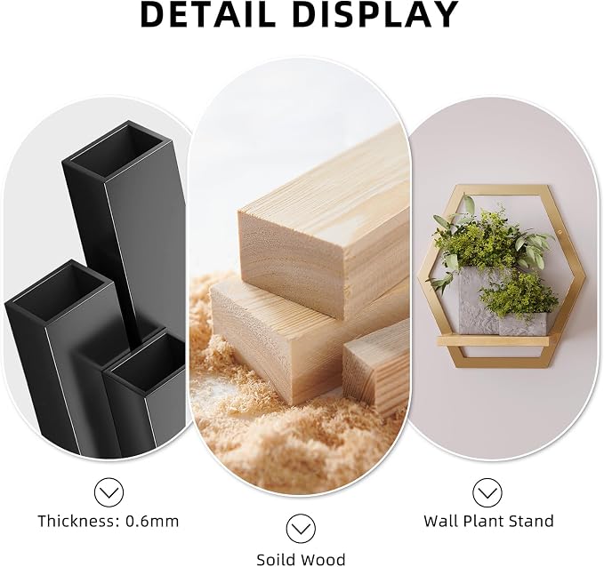 3 Pack Solid Wood & Metal Framework Wall Plant Stands,9 inch Natural Wood Shelf of Indoor,Mid Century Modern Hanging Planter for Outdoor Entryway 25 LB Load for Plants Golden