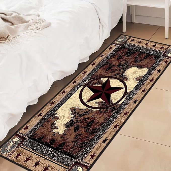 Western Rugs for Bedroom Western Runner Rug 2x6,Texas Star Vintage Style Stars,Rustic Throw Accent Area Rug Non Slip Washable Rug Runner Floor Carpet for Entryway Hallway Kitchen Laundry Bathroom