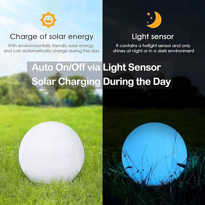10 inch Solar Globe Light Outdoor Waterproof, Solar Ball for Garden | IP65 Waterproof 16 RGB Color Ball Light Outdoor w/Ground Stake, Solar Orbs for Outside w/Remote, for Patio Yard Lawn Backyard