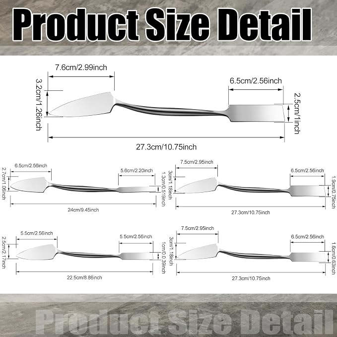5 Pcs 1'' 3/8" 1/2" 5/8" 3/4" Trowel and Square Masonry Tools Forged Steel Trowel Concrete Tool Ornamental Stucco Masonry Plaster Spatula for Glazing, Patch Work, Plaster, and Archeology