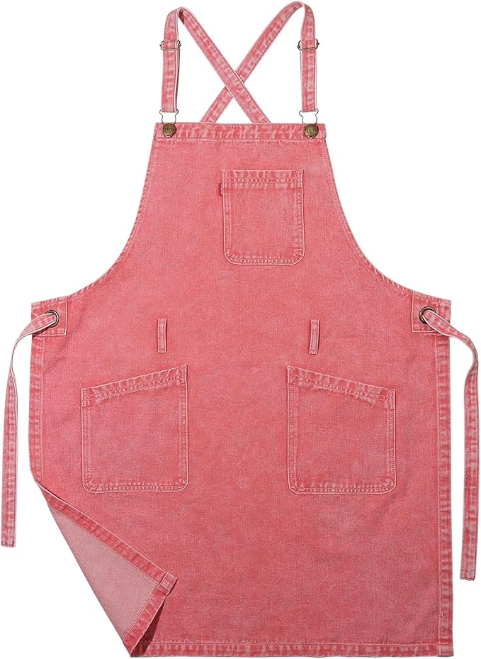 Denim Chef Apron for Women with Pockets, Jean Waitress Server Kitchen Apron for Men Cooking Gardening Painting