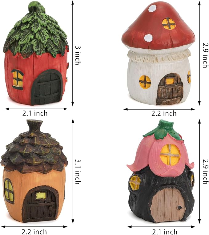 Nicunom 4 Pack Fairy Garden House, Miniature Mushroom House Resin Fairy House Statues Indoor/Outdoor Figurine Fairy Garden Accessories for Micro Landscape Lawn Yard Decor Gift