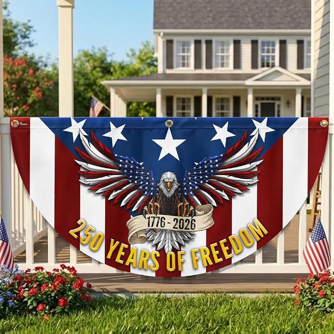 American Flag-250 Years of Freedom Non-Pleated Fan Flag Patriotic Eagle Bunting, 3x6 ft, 2 Pack-USA Premium Polyester