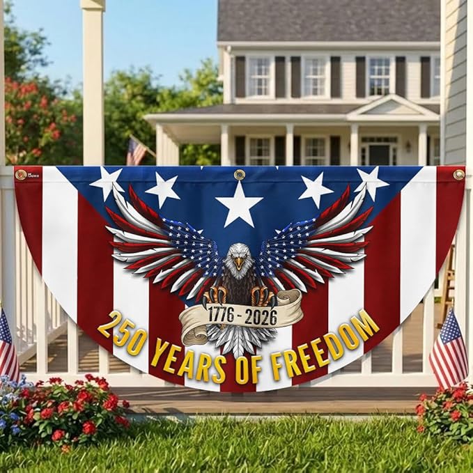 American Flag-250 Years of Freedom Non-Pleated Fan Flag Patriotic Eagle Bunting, 3x6 ft, 1 Pack-USA Premium Polyester