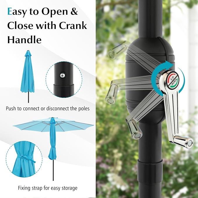 Giantex 10ft Outdoor Patio Umbrella, Market Table Umbrella with Tilt Adjustment and Crank, 180G Polyester, Garden Canopy for Deck Backyard Pool Indoor Outdoor (Blue)